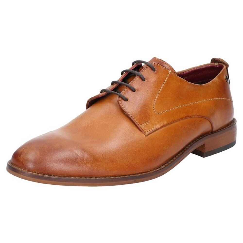 Base London Mens Script Washed Leather Oxford Shoes / Tan
